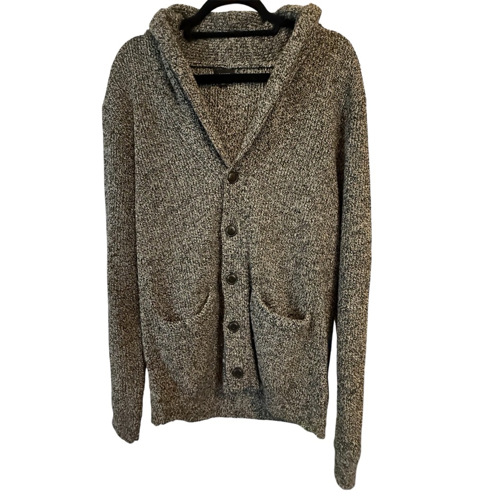 J. Crew Shawl Collar Knit Marled Black & White Cardigan w/ Buttons, Size Medium